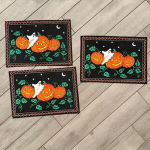 3 Vintage Halloween Placemats Cotton Canvas Ghost Pumpkins